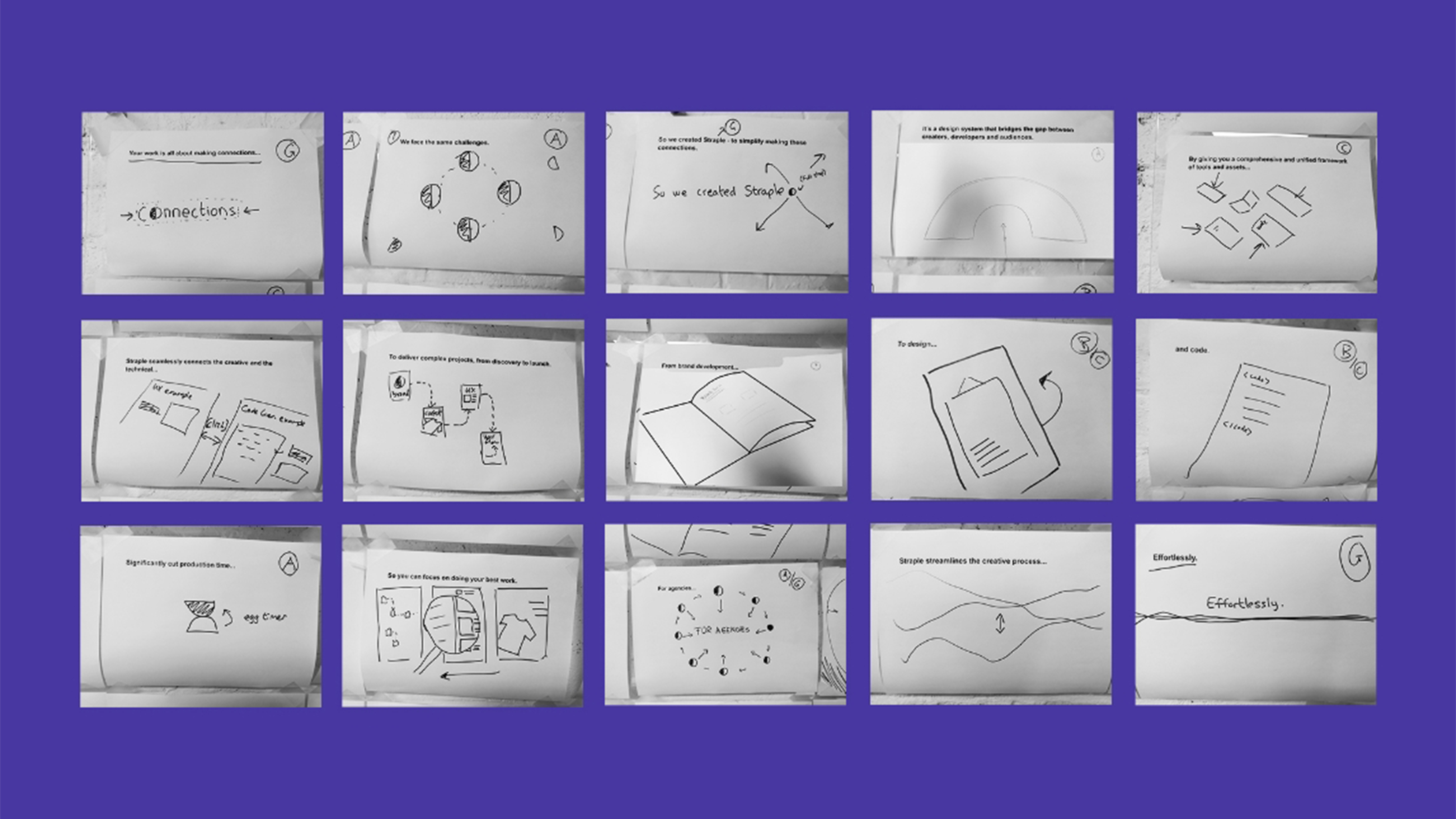 Animation sketches for Straple with storyboard