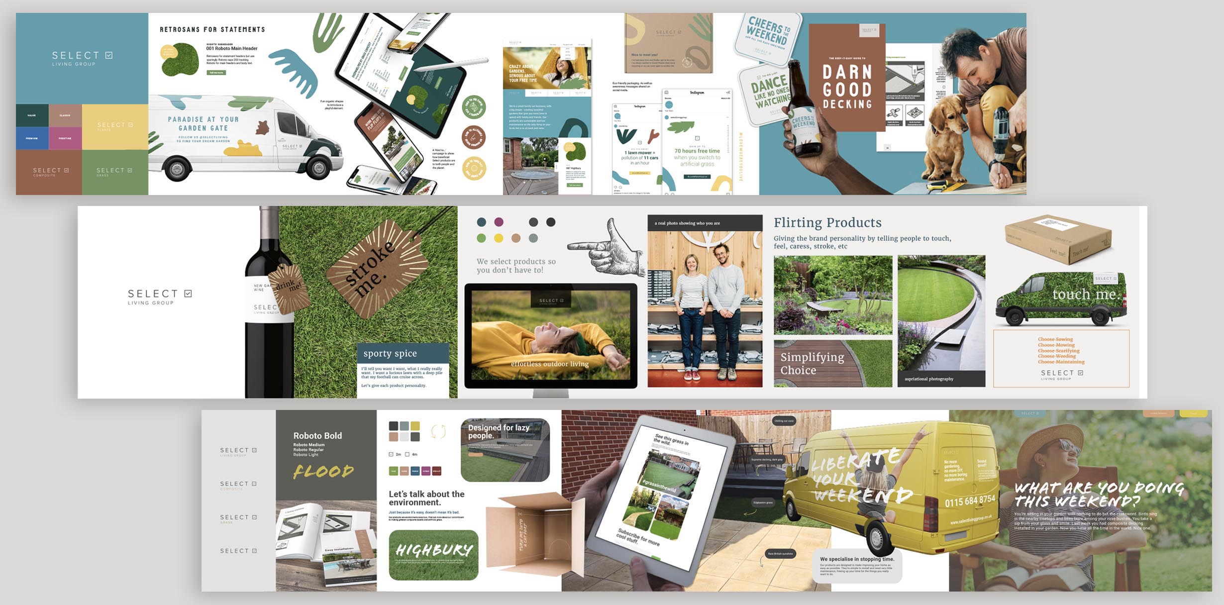 Three different stylescapes with brand examples and artwork