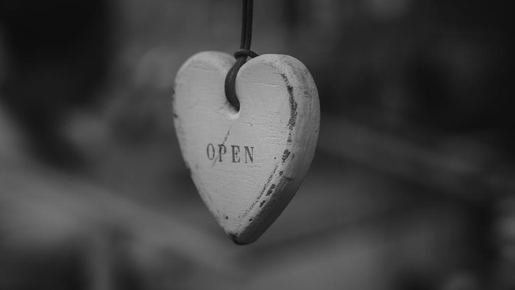 wooden heart open sign