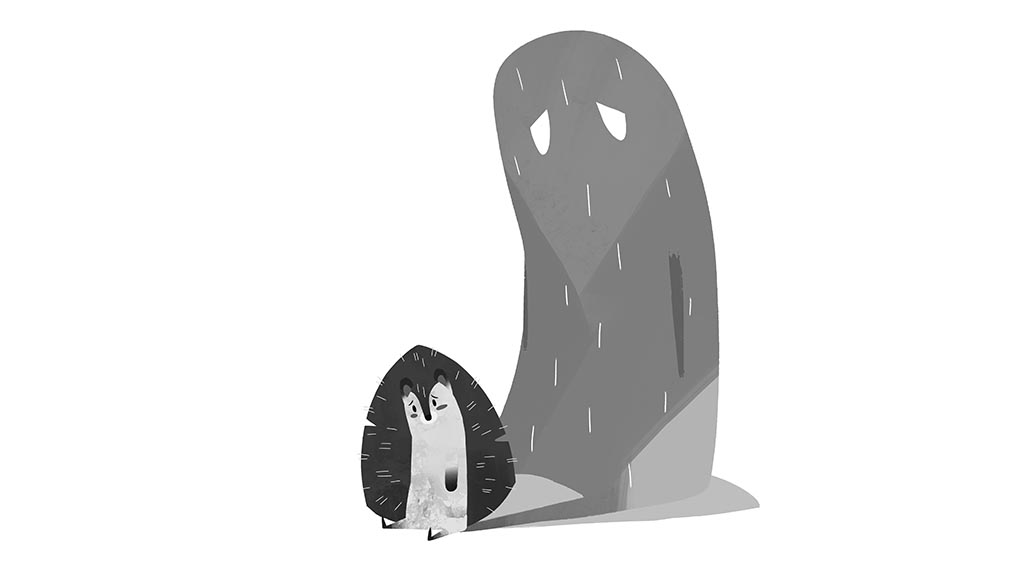 hedgehog and sad monster