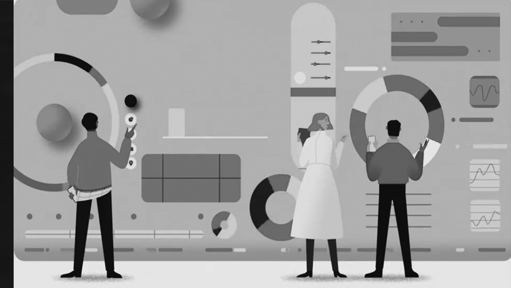 motion graphic of people with data screen