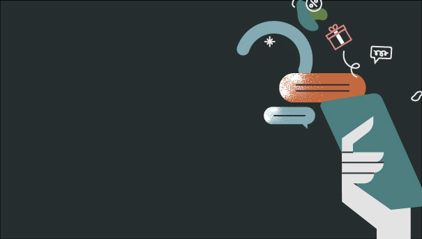 Image shows a graphic of a mobile phone with ecommerce icons