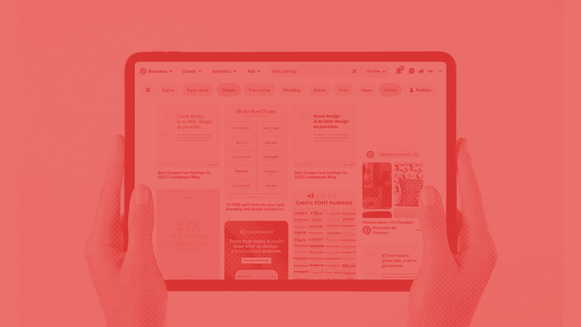 image of someone holding an ipad with a pinterest board
