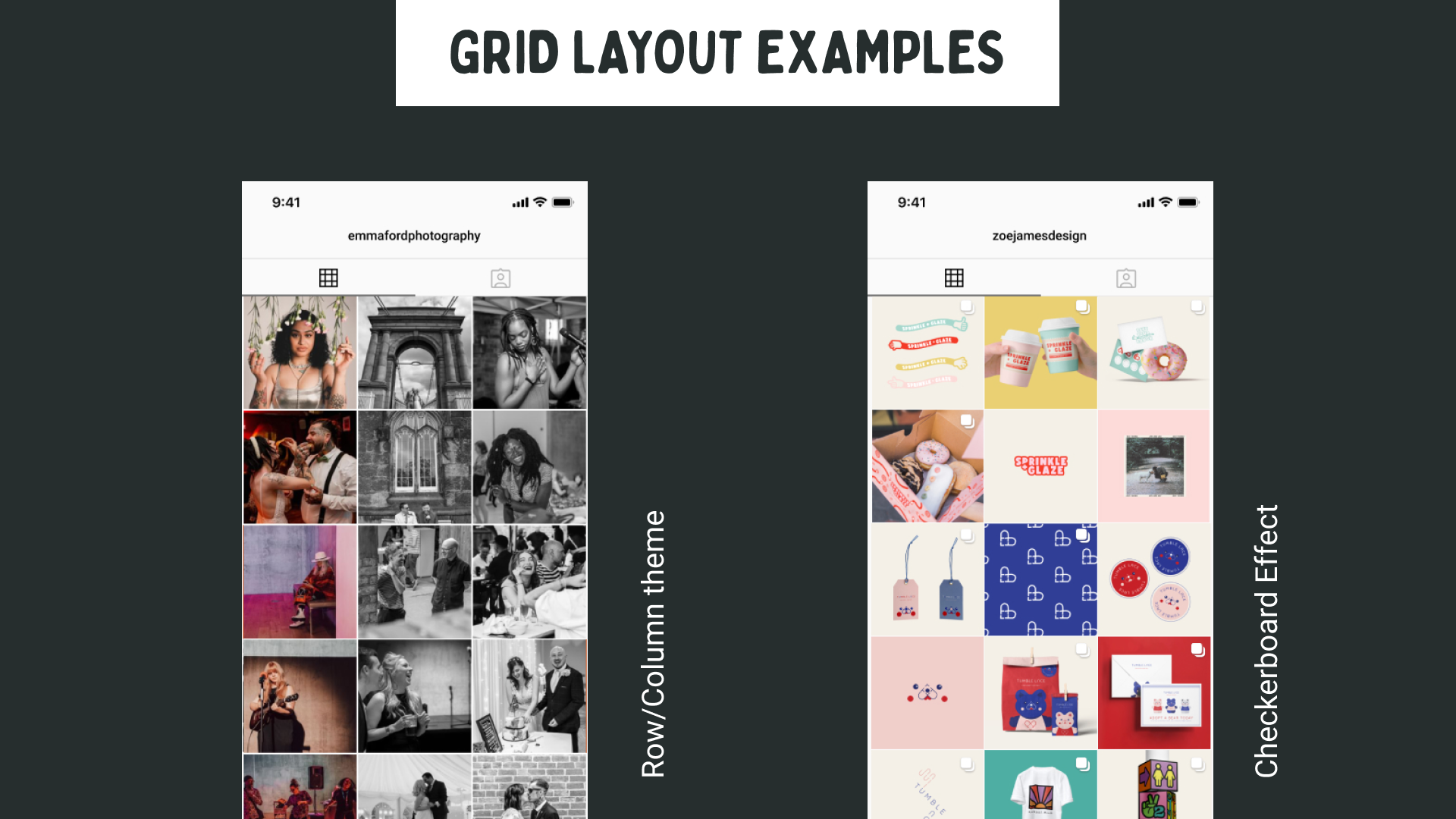 image of a row/column theme and checkboard theme instagram grid layout