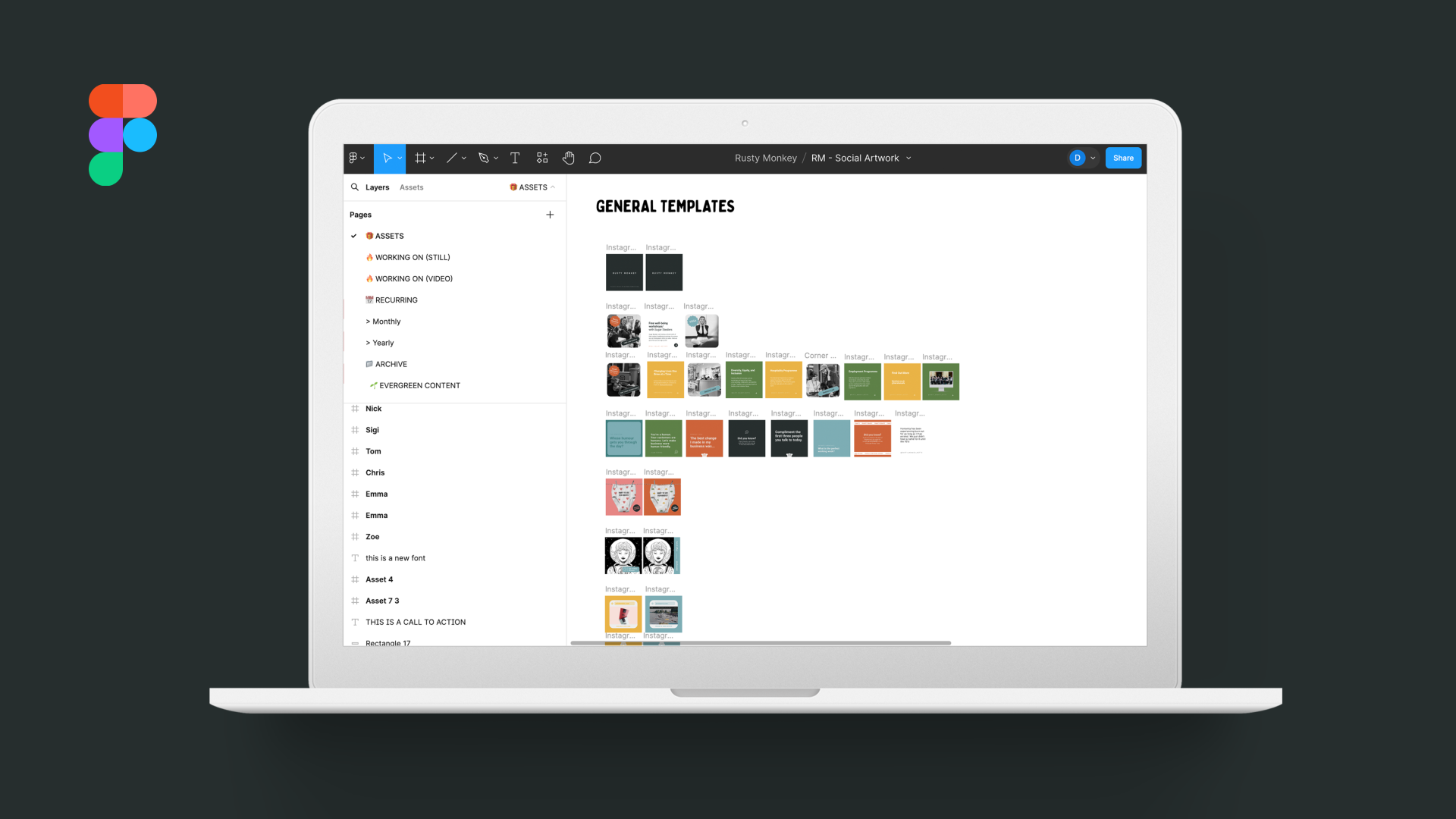 a screenshot of figma with rusty monkey general templates