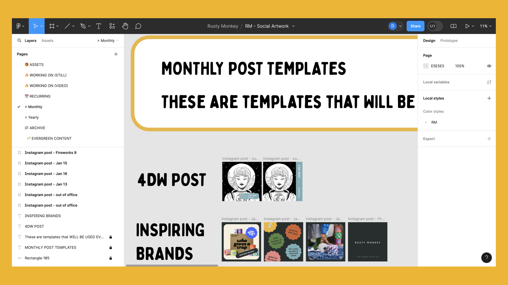 a screenshot of social media templates in figma
